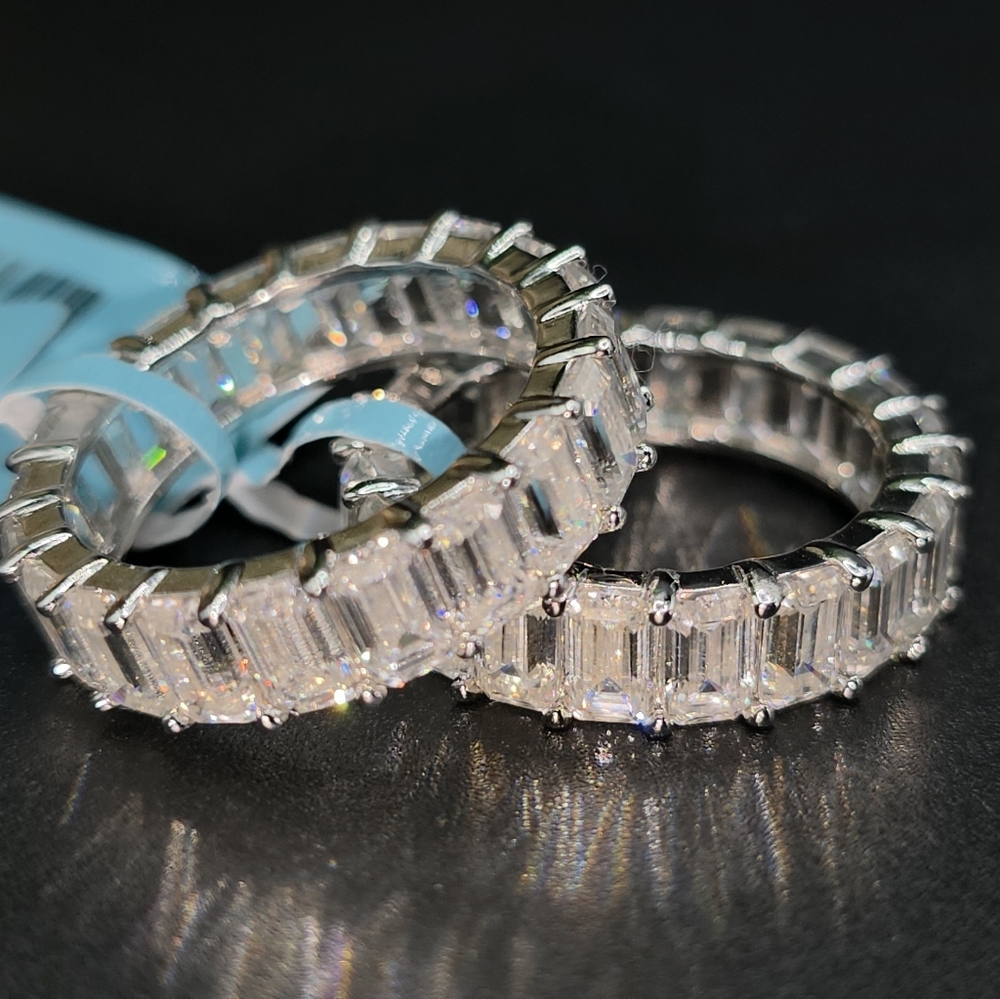 6.62 CTW Moissanite Baguette Eternity Band  | White Gold Over Silver